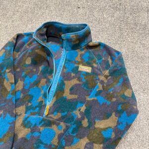 VTG L.LBean Camo 1/4 Zip Fleece Jacket Men's M Multi-color Blue Green 90s